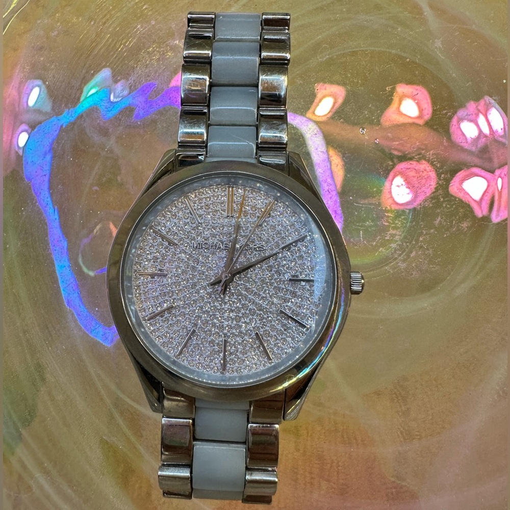 Michael Kors Runway Crystal Pave Dial Stainless Steel Ladies Watch MK4297